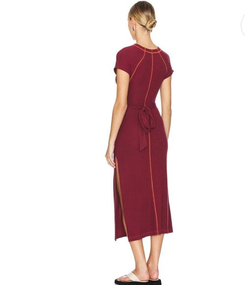 Free People Sunni Dress XS Wild Ginger Burgundy Tie back Knit Midi NWT REVOLVE - Picture 2 of 7